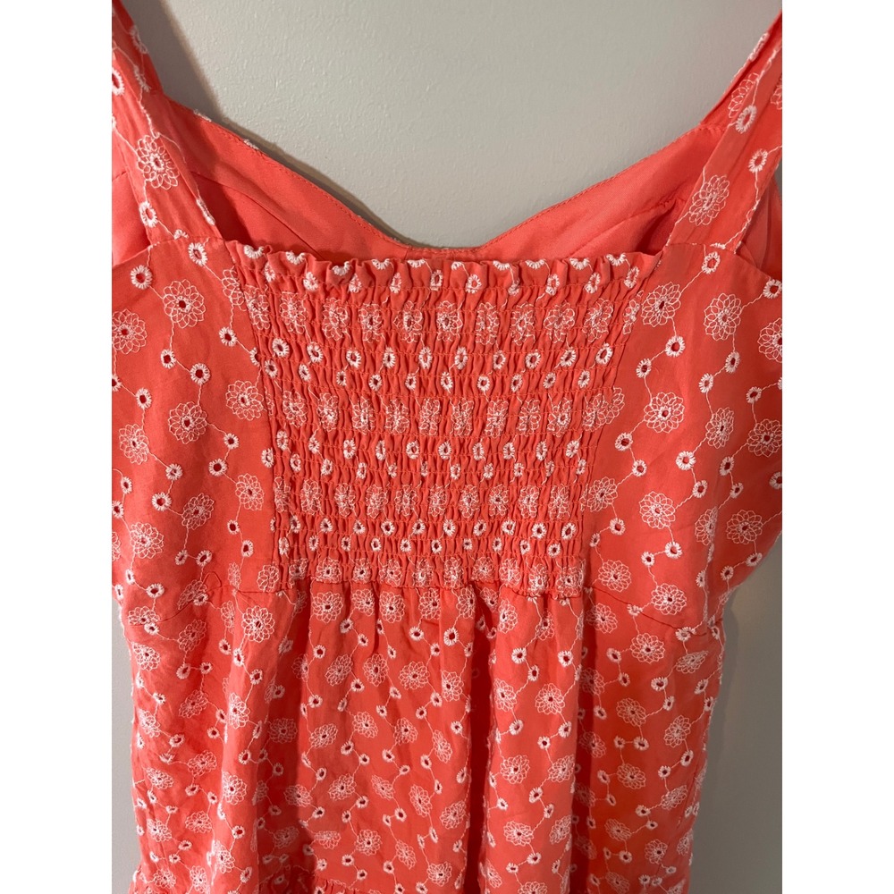 Betsey Johnson Coral Pink Eyelet Floral Mini Dress Ruffle Sleeve Small - Picture 10 of 12